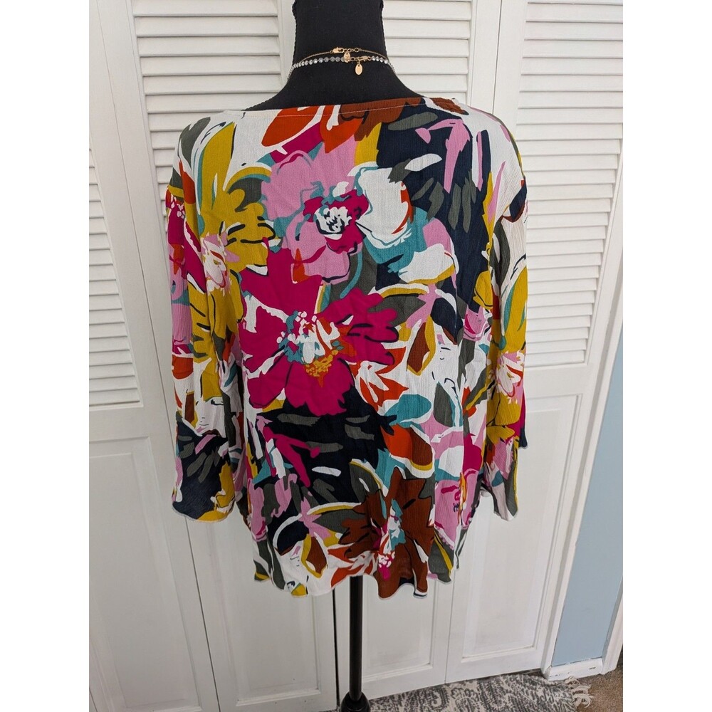 Mirror Image Boho Top Women’s 2X Multicolor Artsy Floral 3/4 Sleeve Festival Mod - Picture 7 of 11